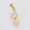 MULTI CZ 6 PETAL FLOWER DANGLE BELLY BUTTON NAVEL RING 316L SURGICAL STEEL